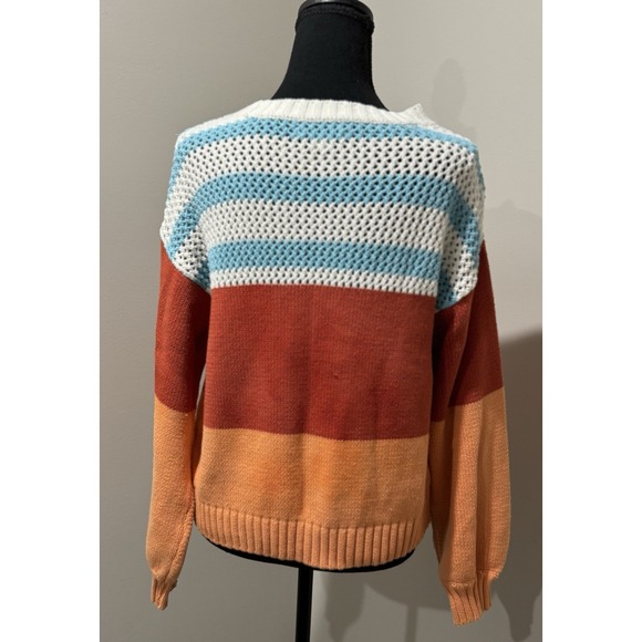 American Eagle Outfitters Striped Crochet Knit Sweater Women's L Color block - Picture 2 of 5